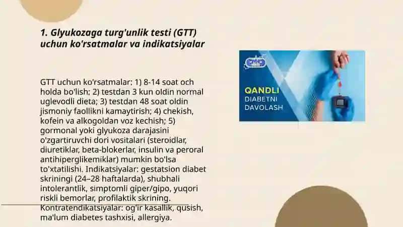 Glyukozaga turg'unlik testi o'tkazish 3