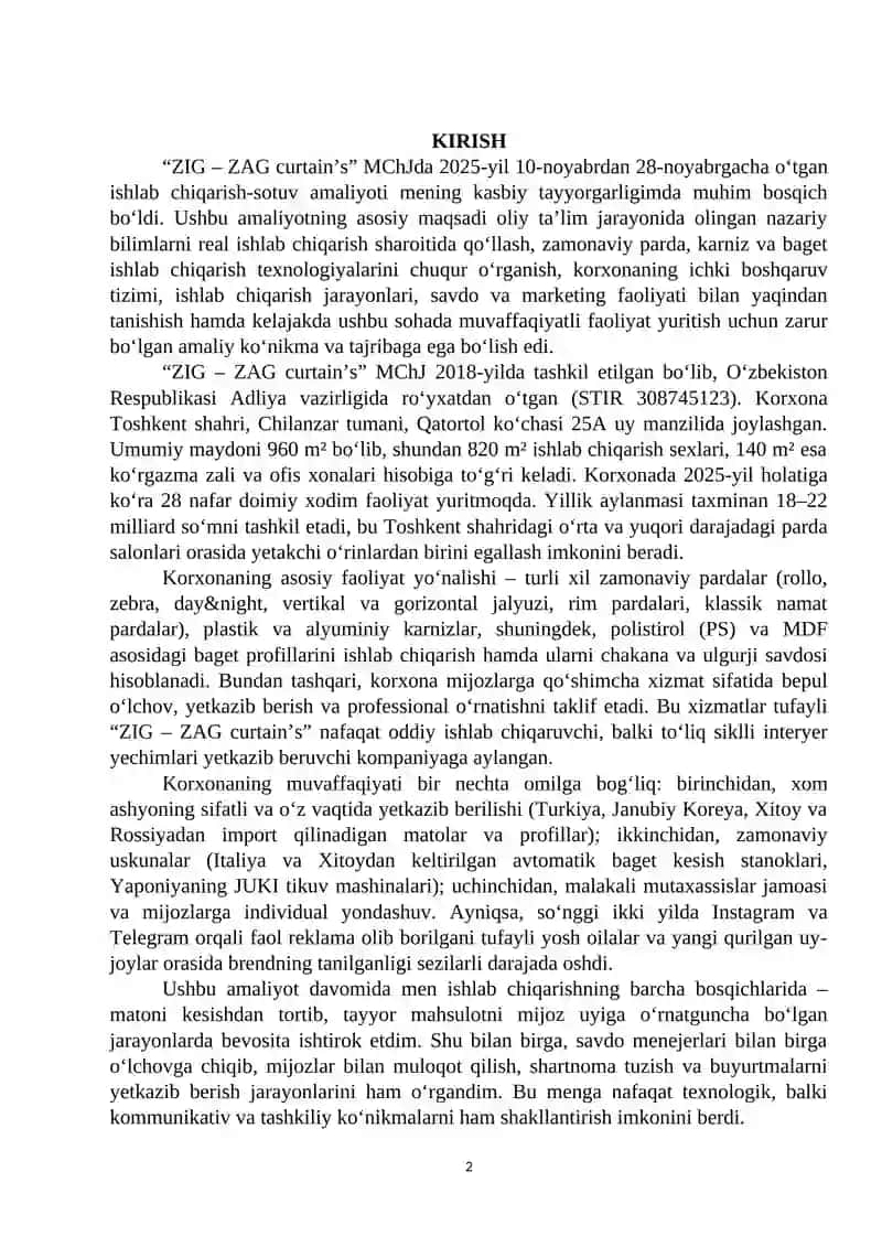 Hizmat ko'rsatishda Amaliyot hisoboti 3