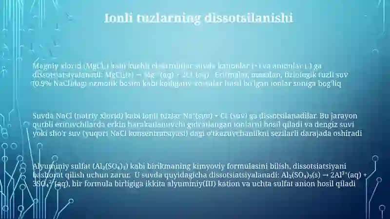 Tuzlarning dissotsiyalanish tenglamasini tuzish 3