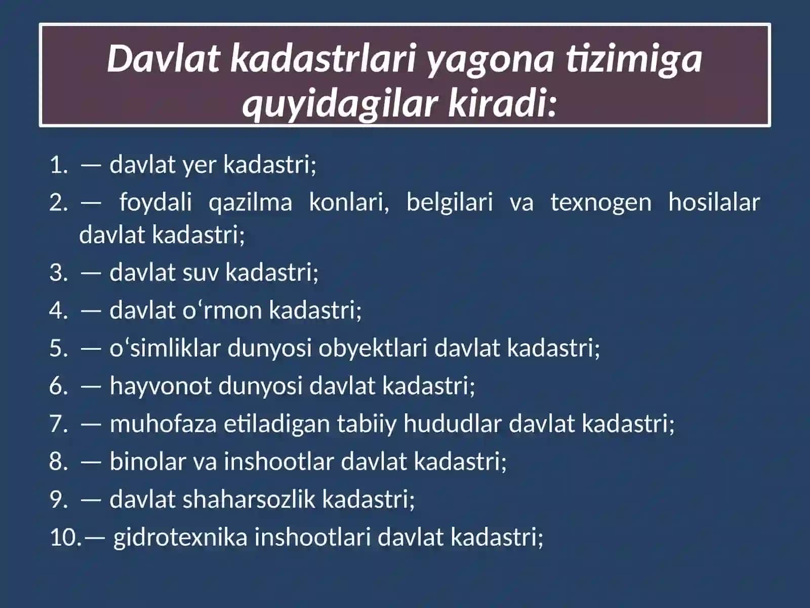 DAVLAT KADASTRLARI ASOSLARI 3