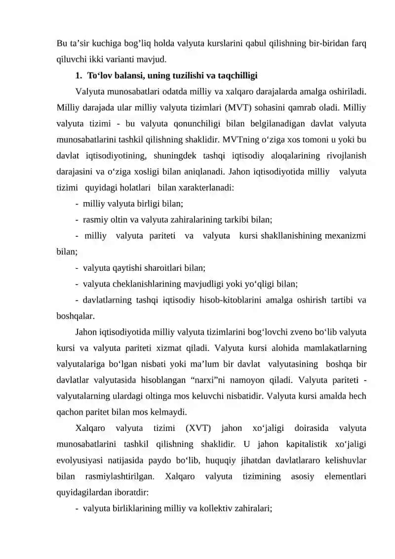 Valyuta kursi, to‘lov balansi va uning taqchilligi 3