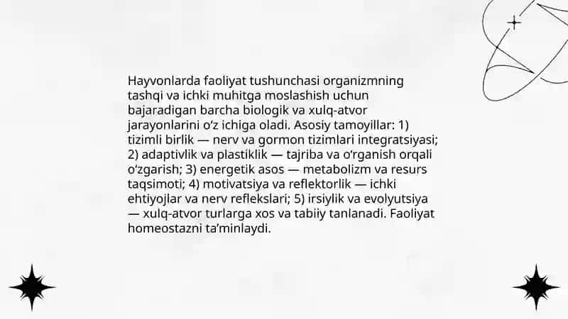 Hayvonlarda faoliyat tushunchasi 3
