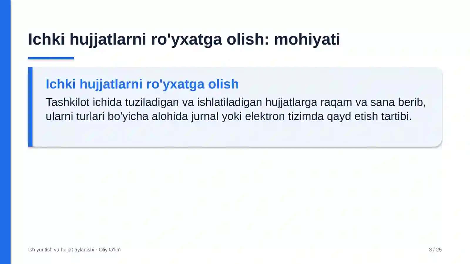 qurilish laboratoriyalarida ichki hujjatlarni ro'yxatga olish 5126 3