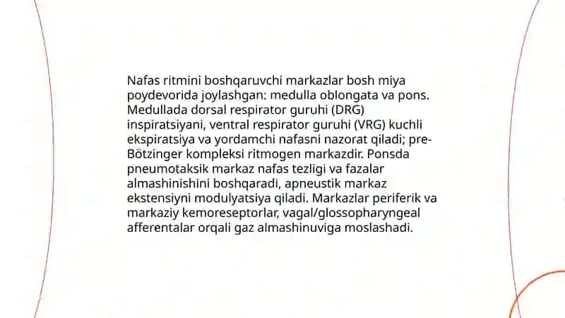 Nafasning boshqarilishi. To'qimalarda gaz almashinuvi 3
