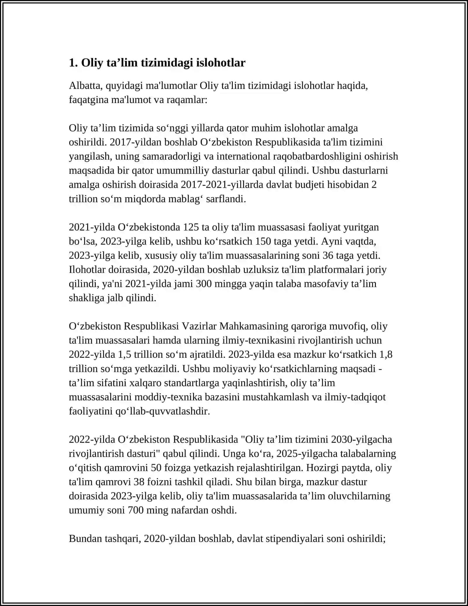 Oliy ta’lim tizimidagi islohotlar 3