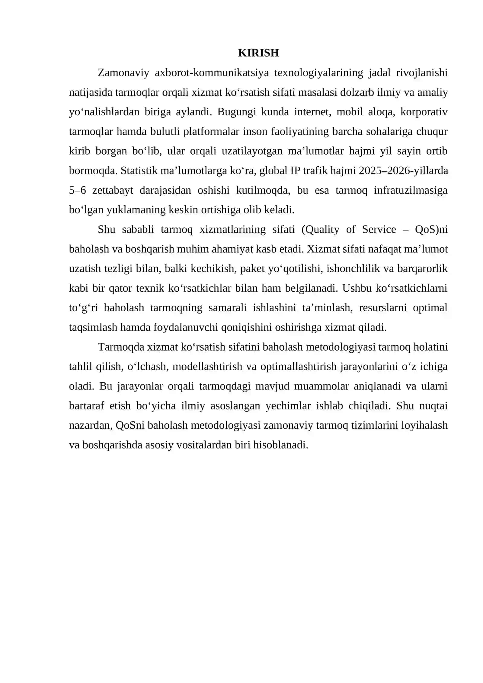 Tarmoqda xizmat koʻrsatish sifatini baholash metodologiyasi 3