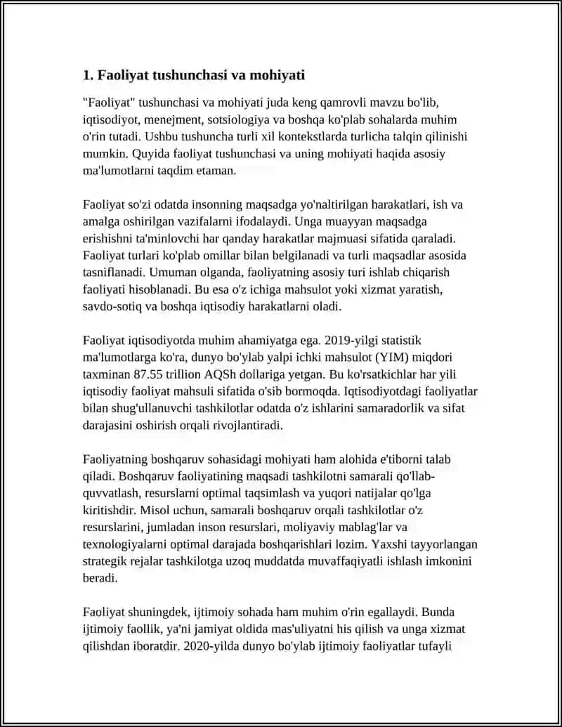 FAOLIYATNING TUZILISHI, TURLARI 3