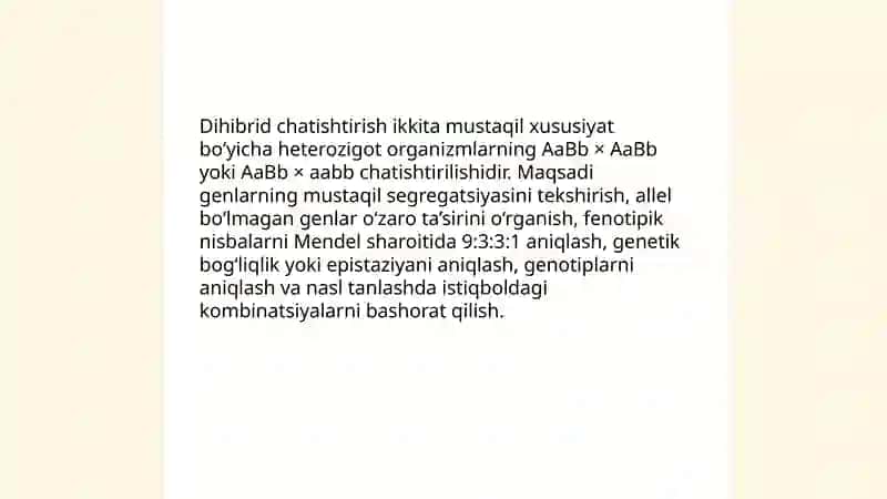 Di Va poliduragay chatishtirish.Allel bo’lmagan genlar 3