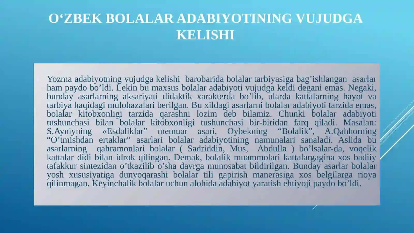 O‘zbek bolalar adabiyoti (umumiy tahlil) 3