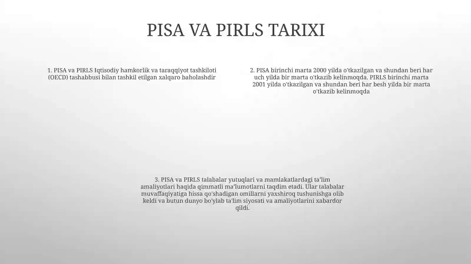 Pisa Va Prlis Halqaro Baholash Tadqiqotlari Va Uni OʻZiga Xos Tomoillari 3
