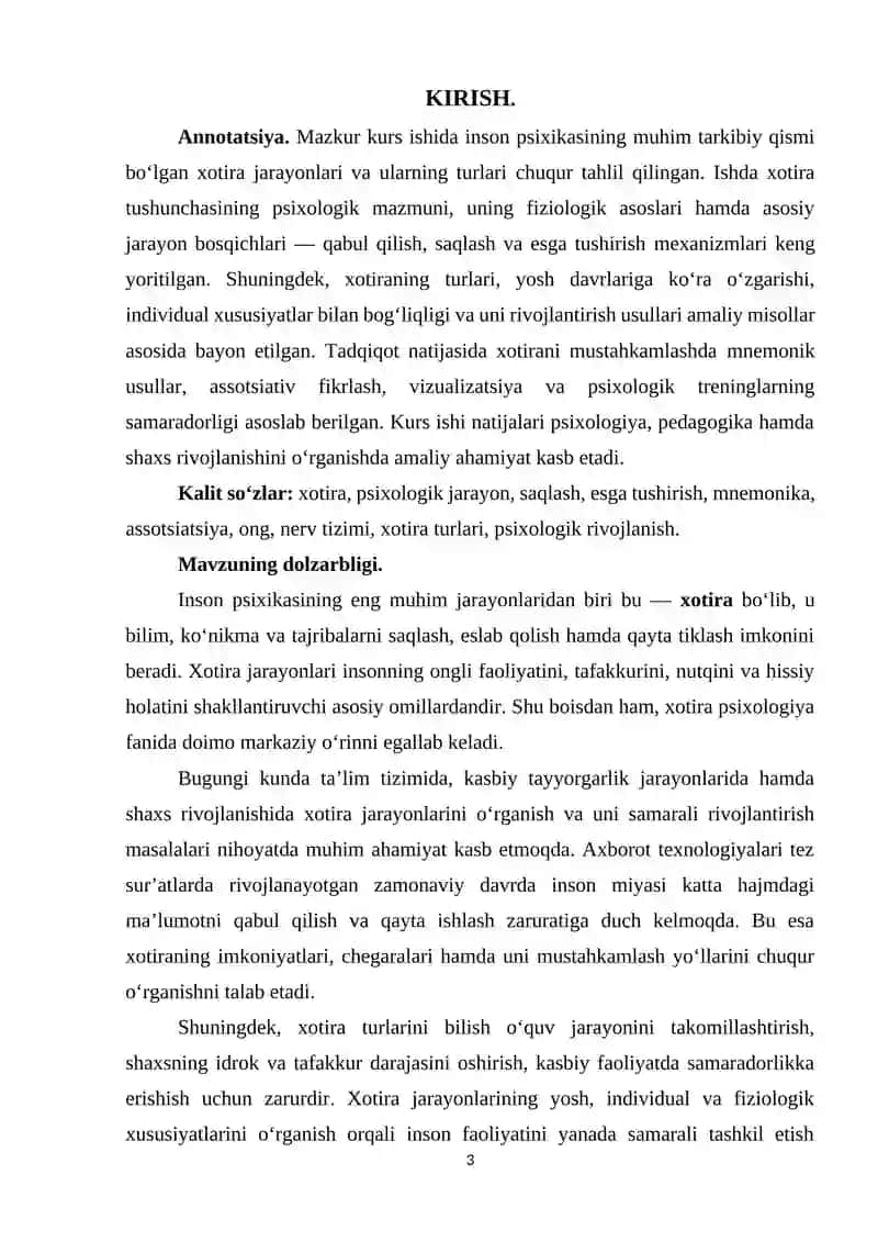 XOTIRA JARAYONLARI VA TURLARI 3