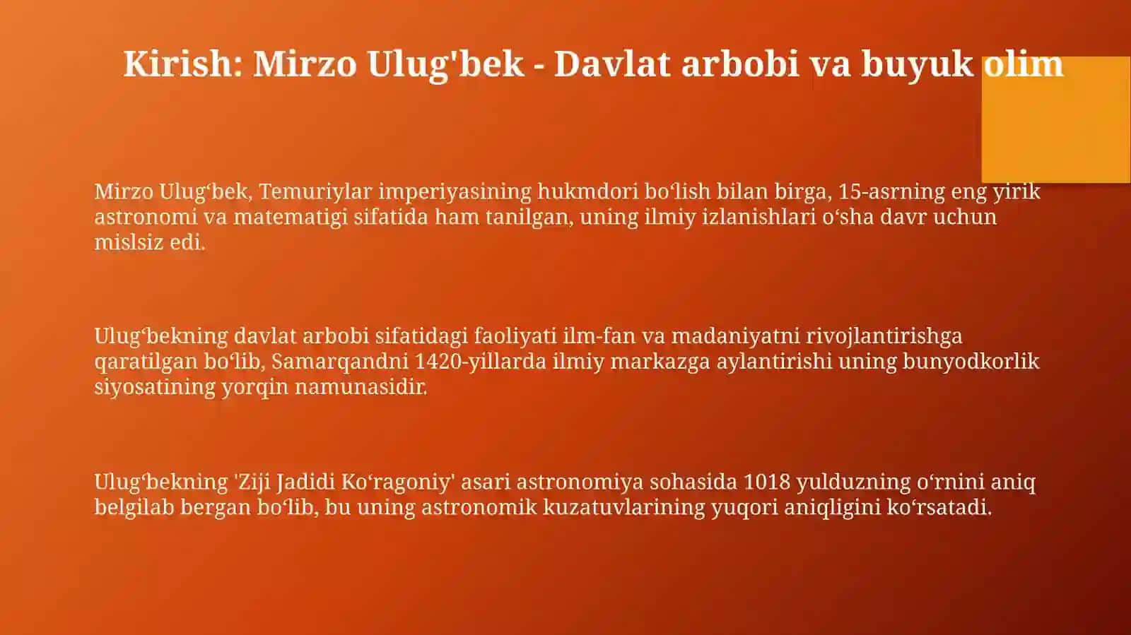 Mirzo Ulug'bek - Davlat arbobi va buyuk olim 3