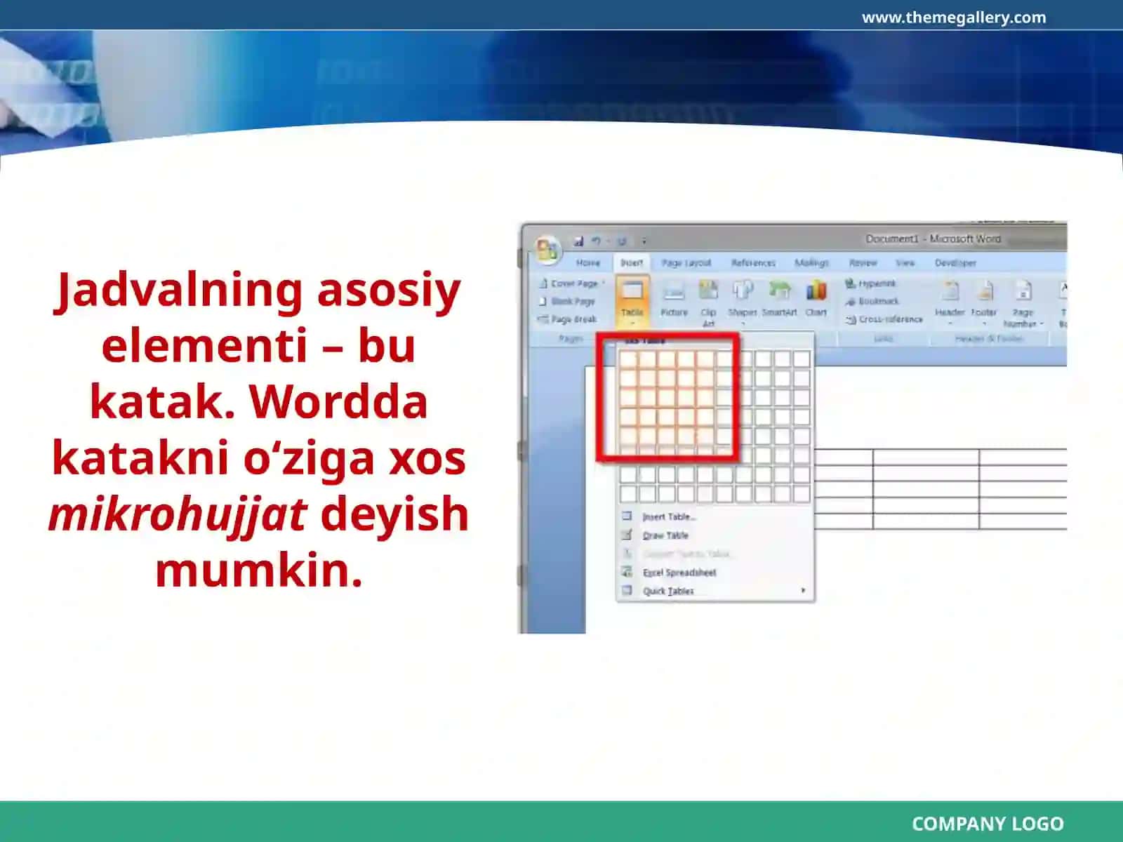 6-sinf Informatika Hujjatlarda jadvallar bilan ishlash 3