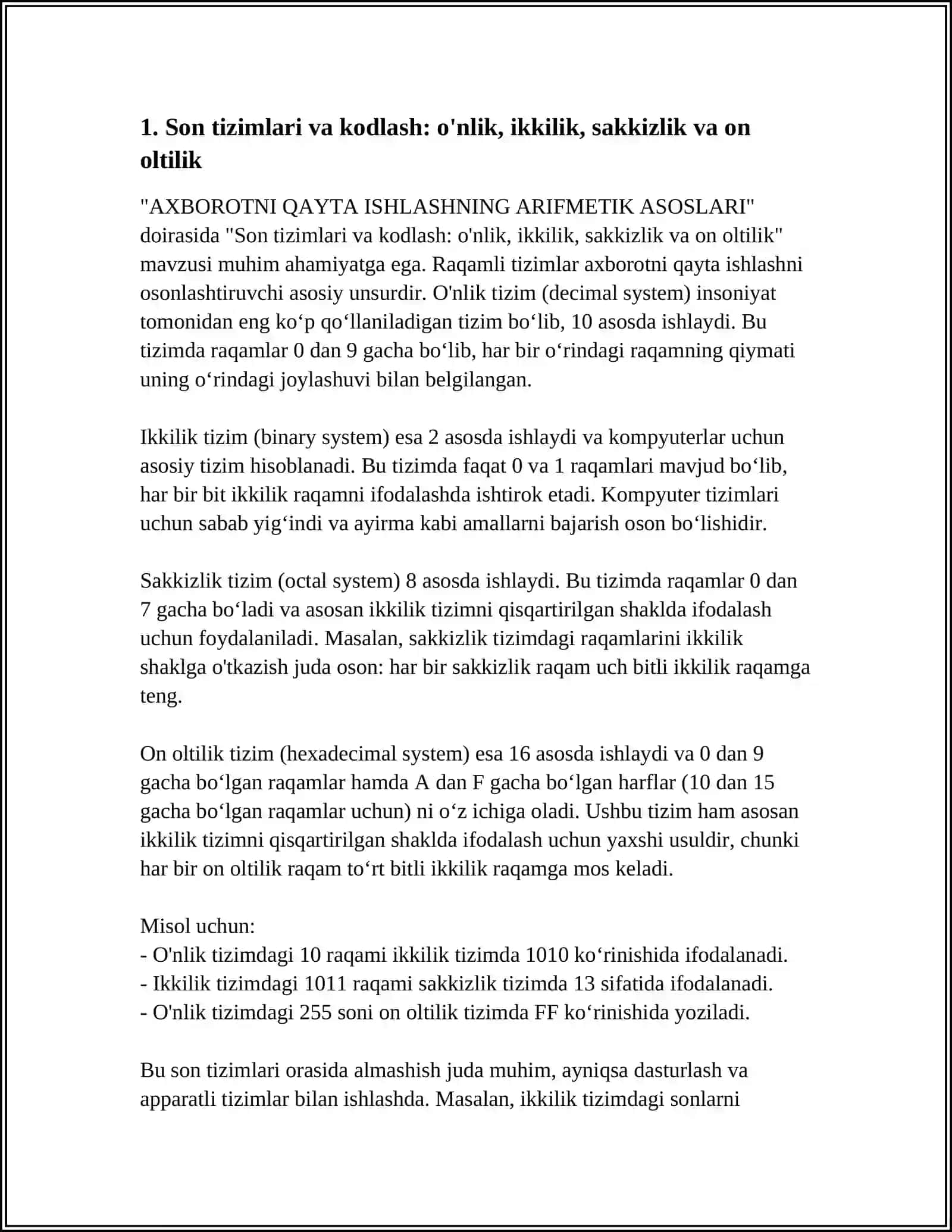 AXBOROTNI QAYTA ISHLASHNING ARIFMETIK ASOSLARI 3