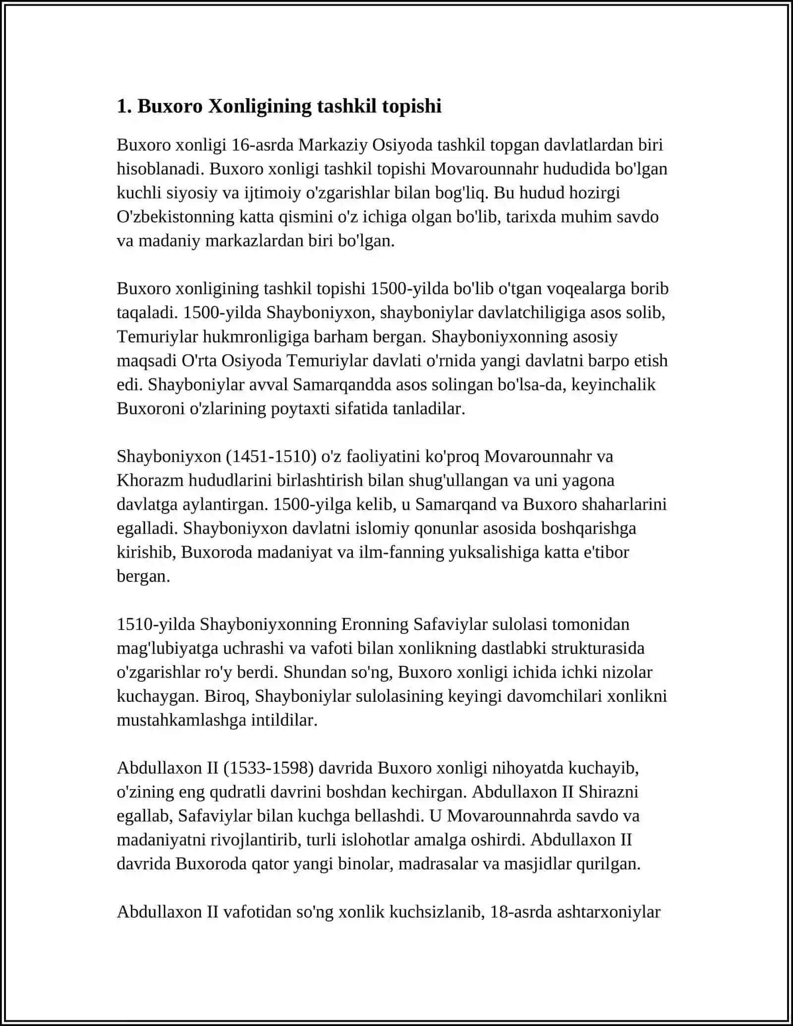 MUSTAQIL ISH Mavzu: BUXORO XONLIGI 3