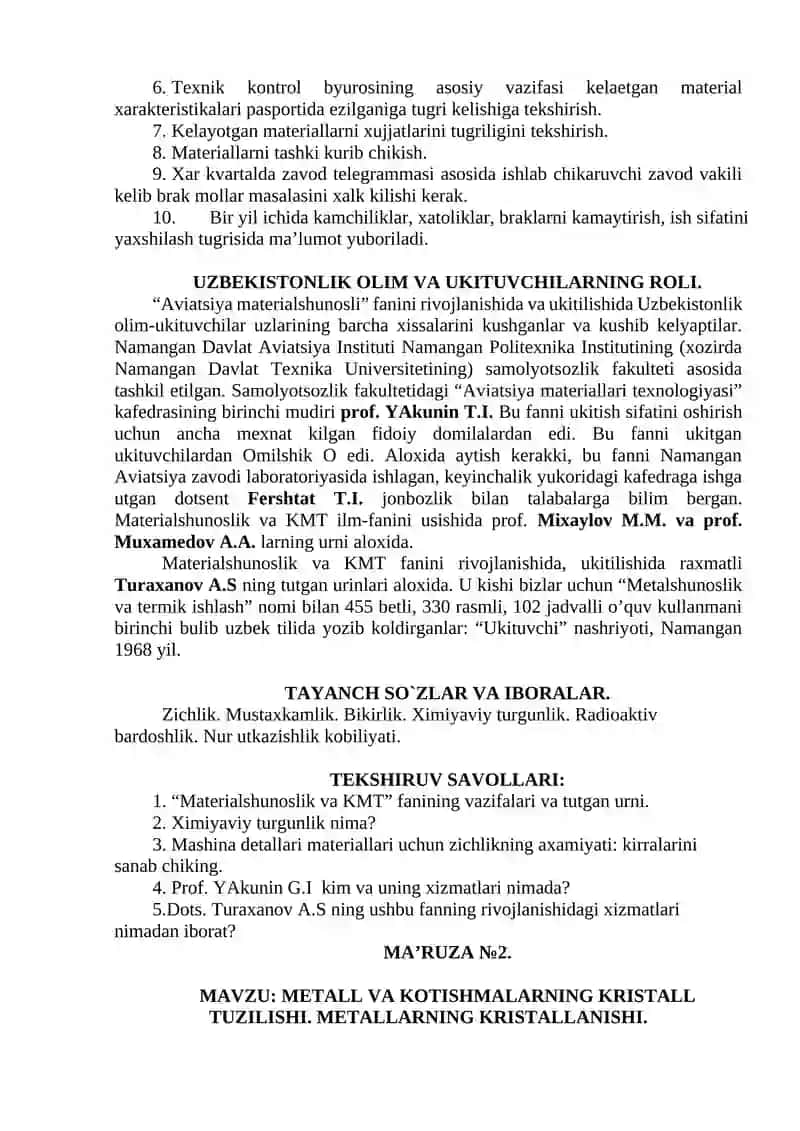 “MATERIALSHUNOSLIK” O’QUV FANINING MAZMUNI VA TUTGAN O’RNI 3