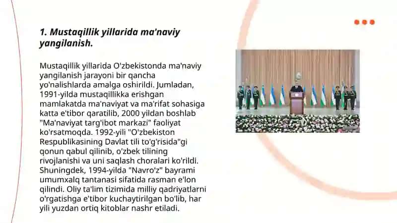 Mustaqillik yillarida O'zbekistonda ma'naviy yangilanish 3