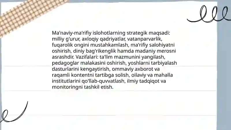 Ma'naviy va marifiy sohada islohotlarni amalga oshirish 3