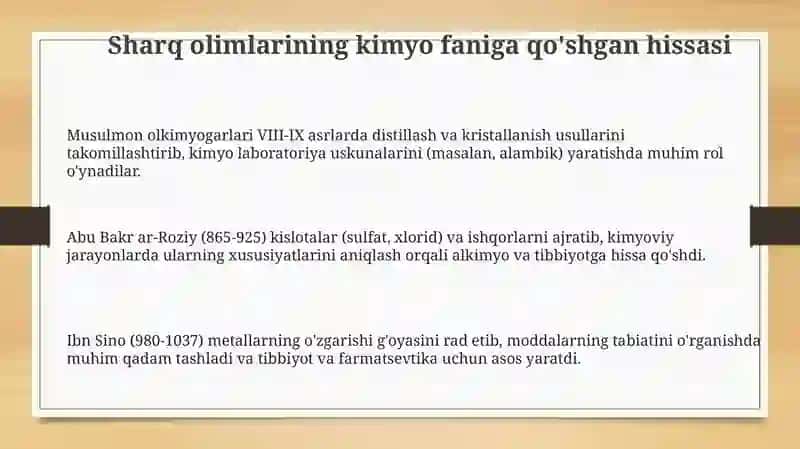Sharq olimlarining kimyo faniga qo'shgan hissasi 3