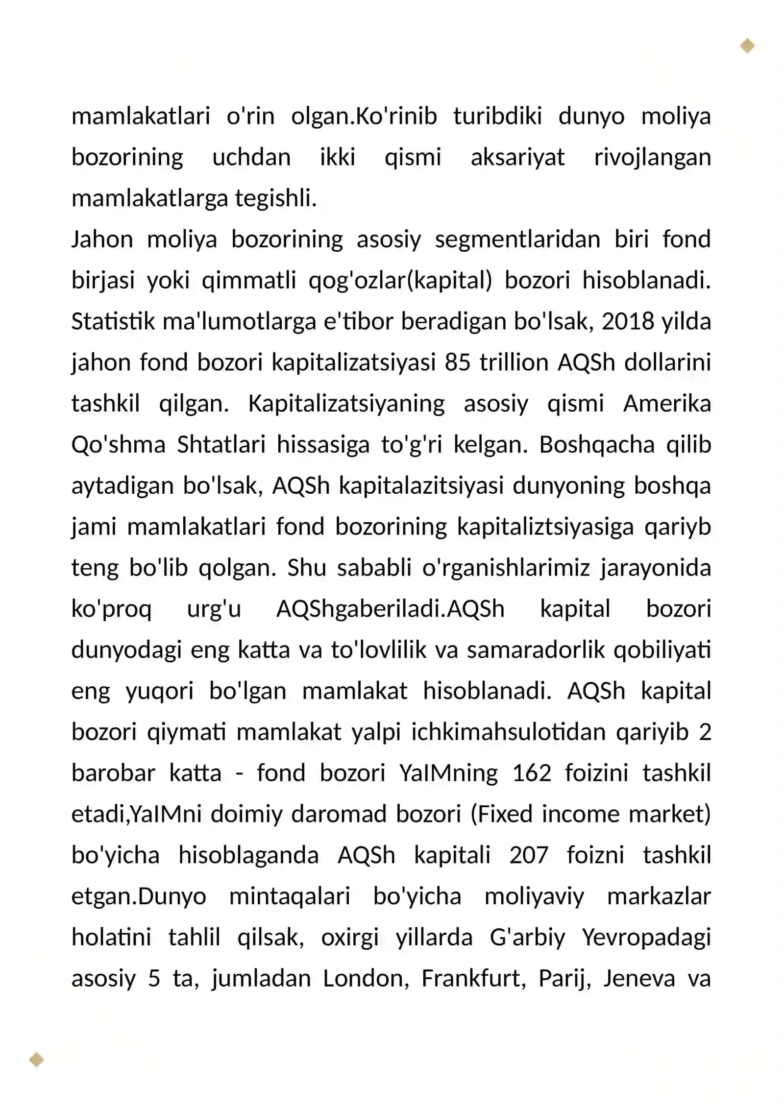 Jahon moliya bozorlari 3