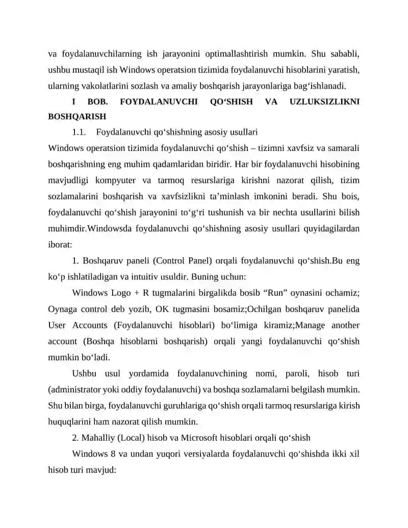 Windows operatsion tizimida foydalanuvchilar va ulaming vakolatlarini boshqarish 3