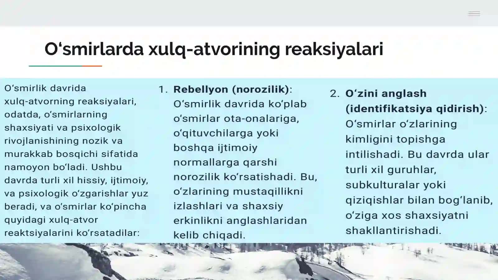 O’smirlik xulq-atvorining reaksiyalari 3