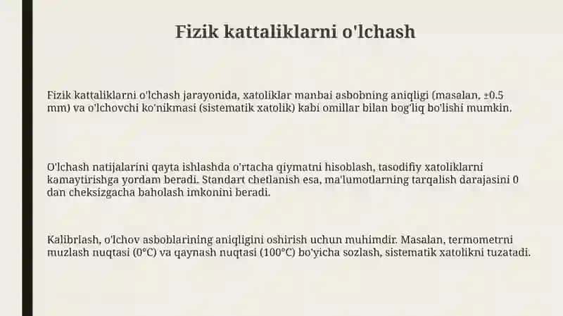 Fizik kattaliklarni o'lchash 3