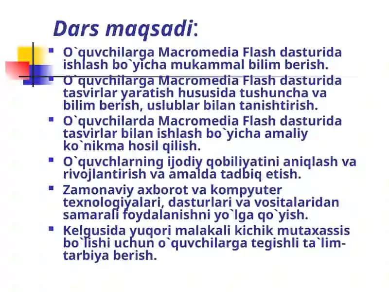 Flash MX dasturida ishlash asoslari 3