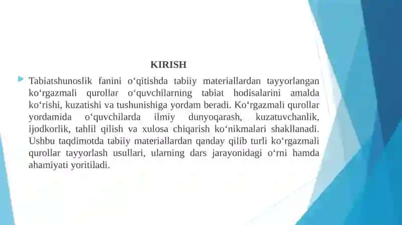 Tabiiy materiallardan ko'rgazmali qurollar tayyorlashni o'rganish ppt 3