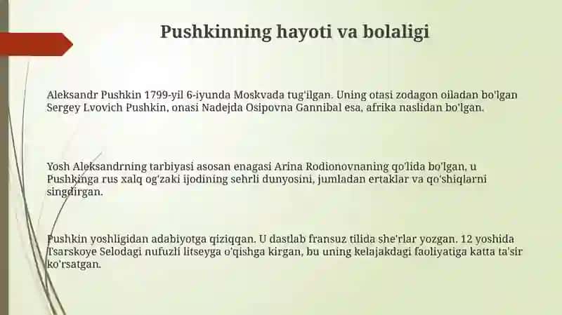 Pushkin hayoti va ijodi 3