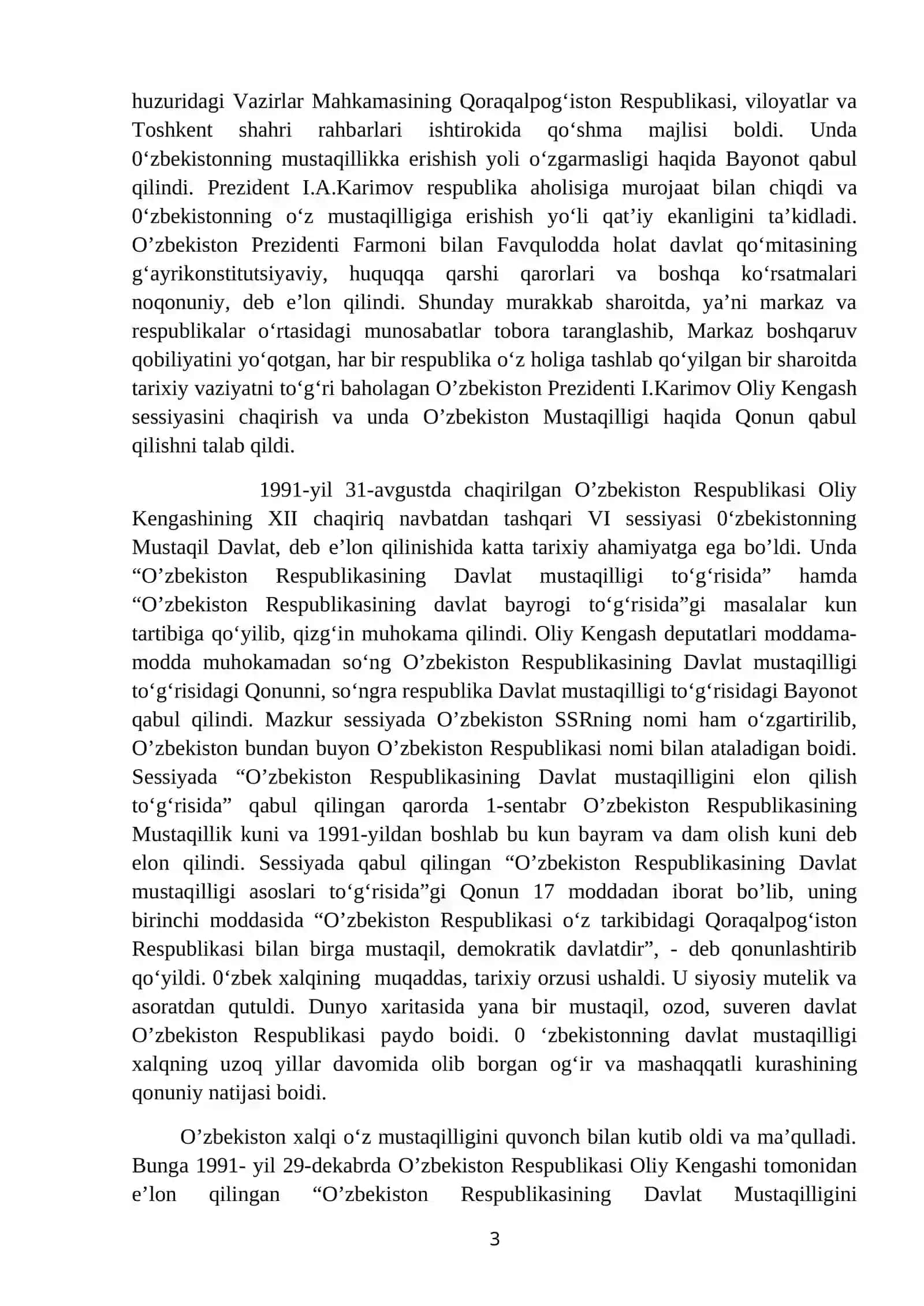O`zbekistonning o`ziga xos istiqlol va taraqqiyot yo`li 3