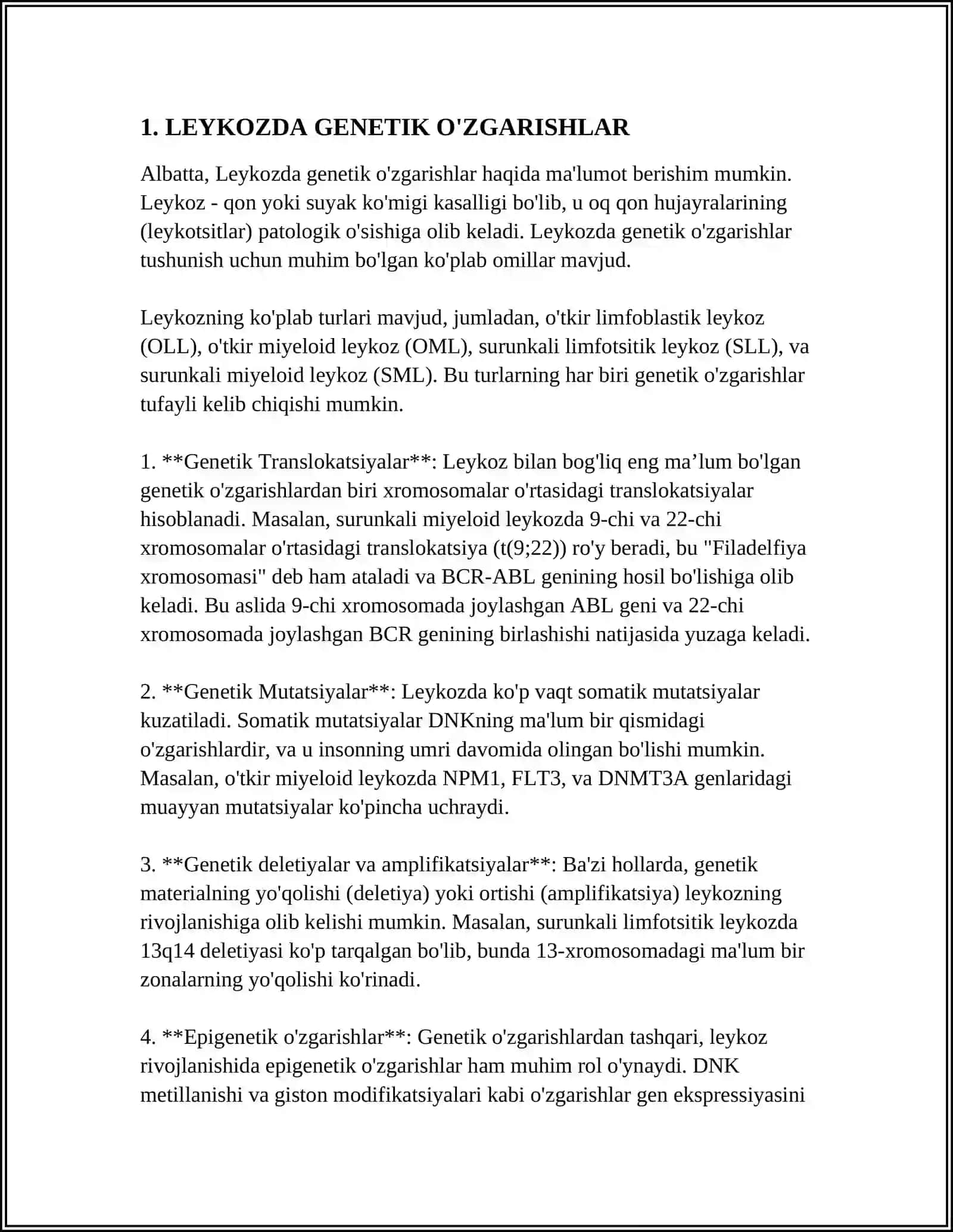 LEYKOZ RIVOJLANISHIDA XROMOSOM O'ZGARISHLARNING ROLI 3