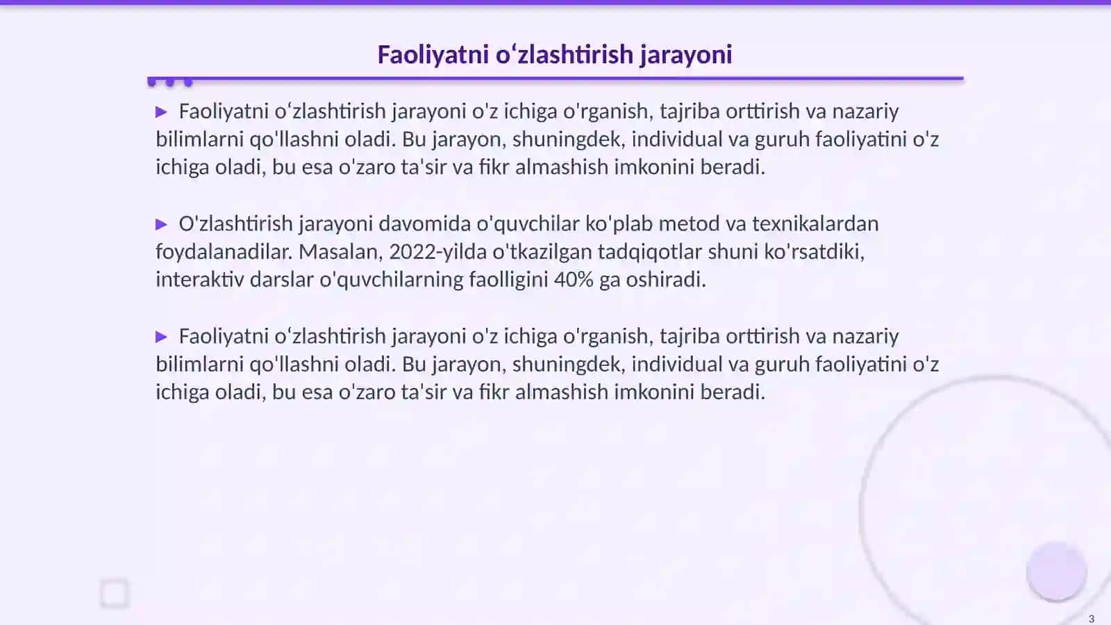 Faoliyatni oʻzlashtirish va malakalarni egallash prinsipilari 3