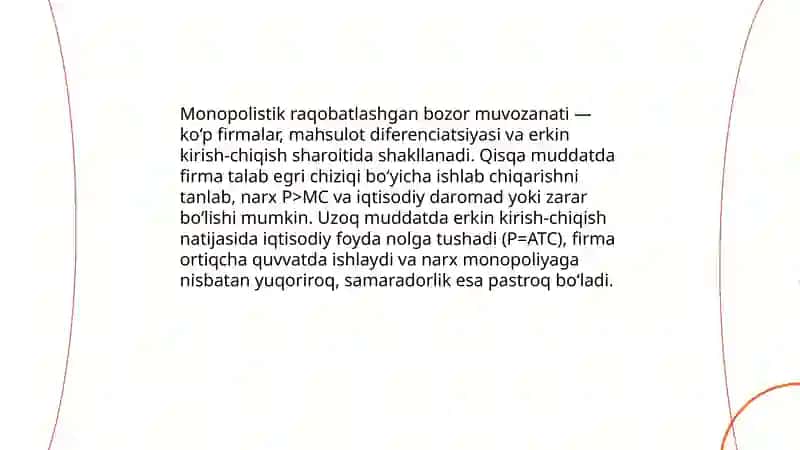 Monopolistik raqobatlashgan bozor muvozanati 3