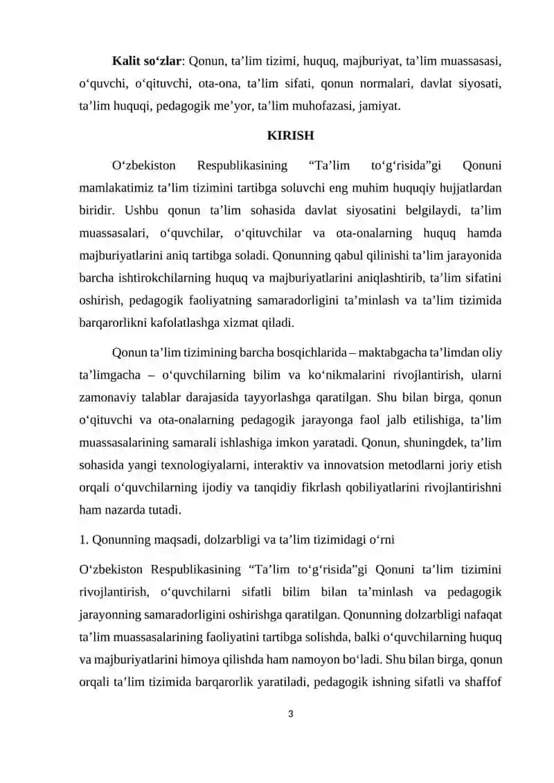 O‘zbekiston Respublikasining “Ta’lim to’g’risida”gi Qonuni 3