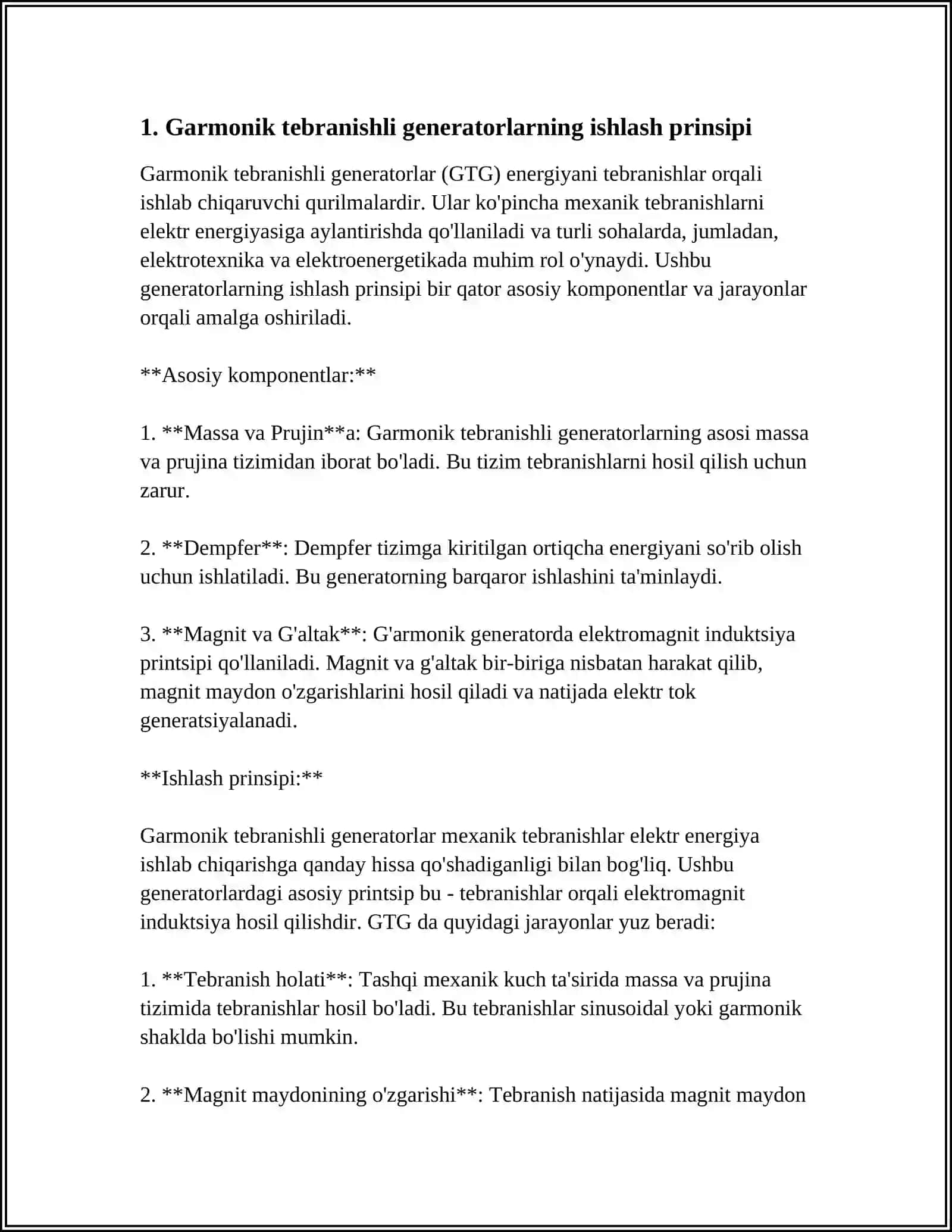 MUSTAQIL ISH Mavzu: GARMONIK TEBRANISHLI GENERATORLAR. RADIO UZATUVCHI QURILMALAR 3