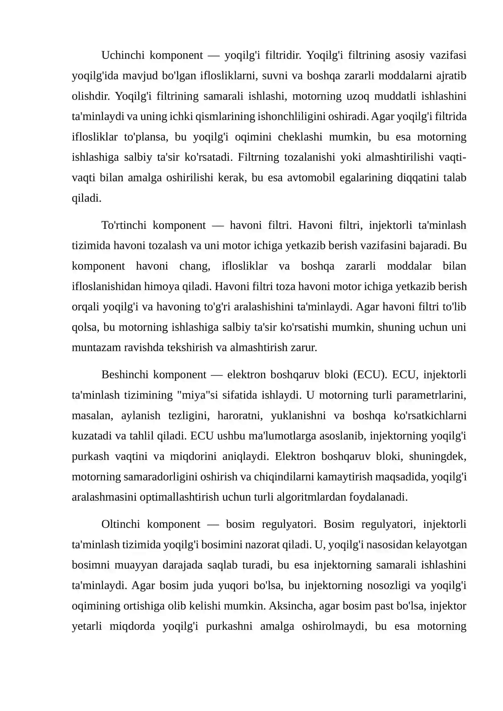 Injektorli ta'minlash tizimining tuzilishi va ishlashi 3