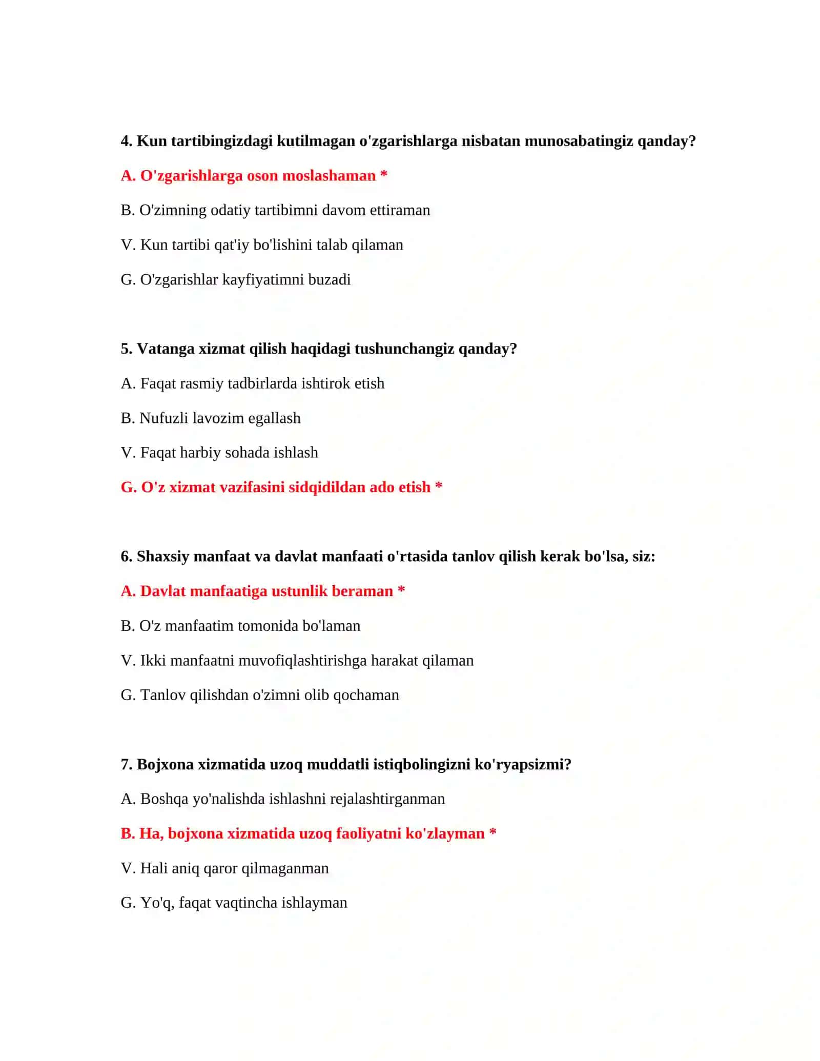 Bojxona imtihoniga tayyorlanish testlari 3