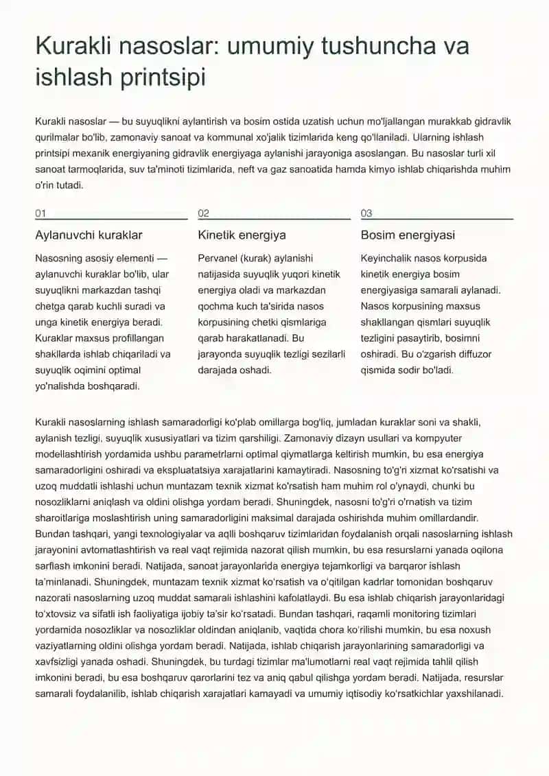 Tezyurarlik koeffisienti va kurakli nasoslarning turlari 3