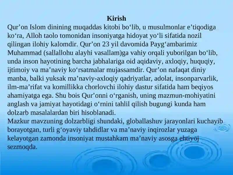 Qur'on islom dinining mukaddas kitobi sifatida. 3