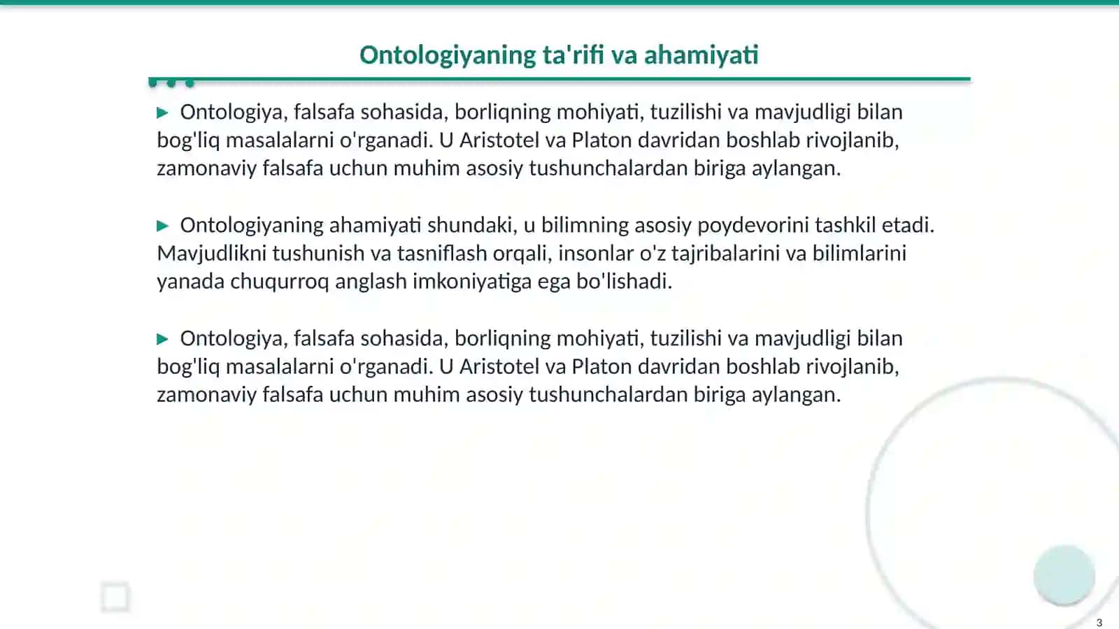 Ontalogiya va borliq tushunchasi 3