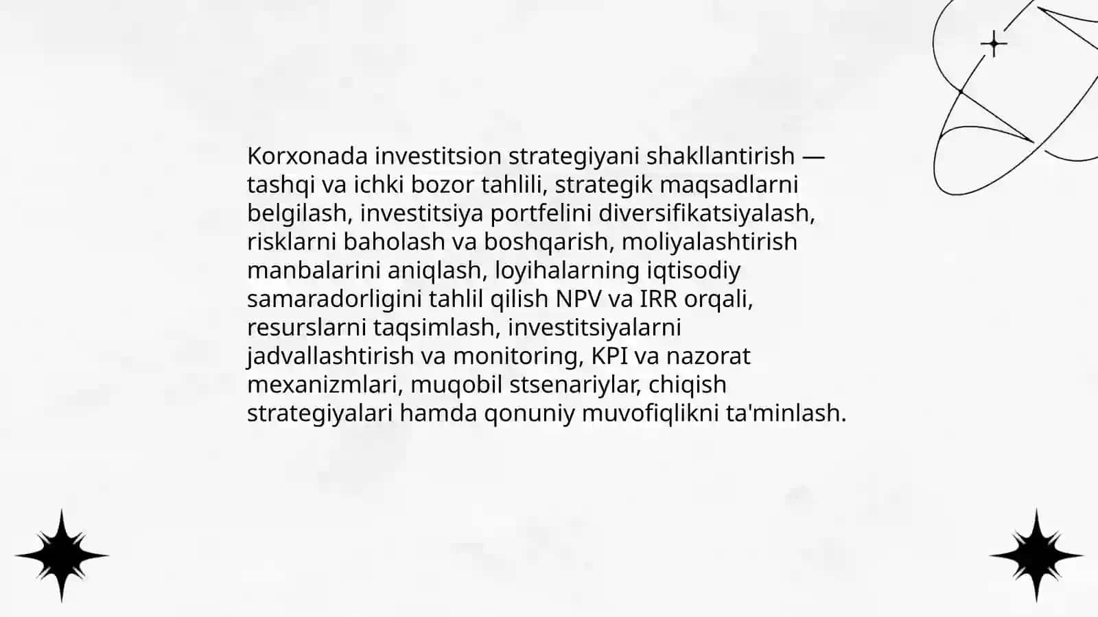 Korxonalarda Investitsion faoliyatni boshqarish va qarorlar qabul qilish 3