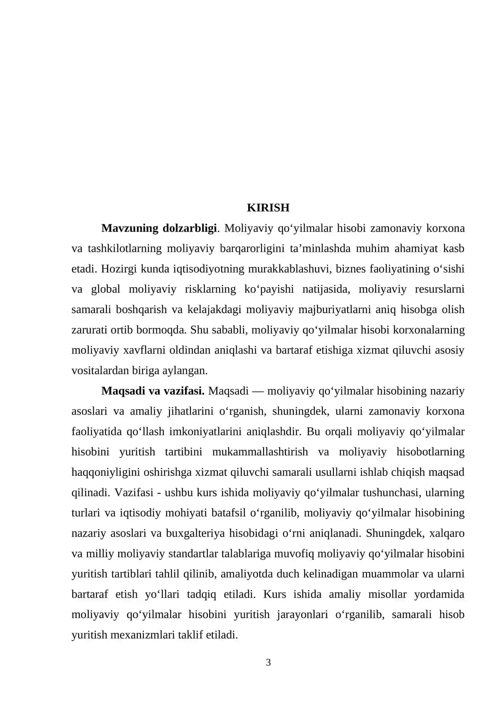 Moliyaviy qo‘yilmalar hisobi (kurs ishi) 3