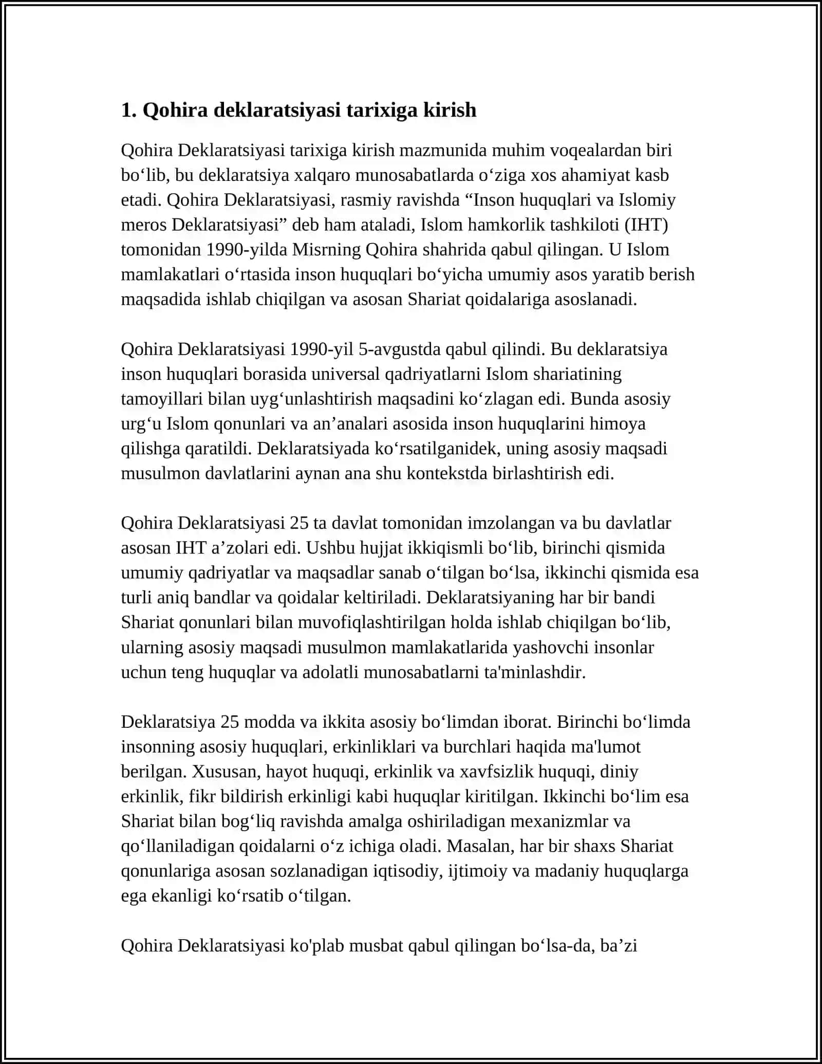 Qohira Deklaratsiyasi Tarixi va Mazmuni 3
