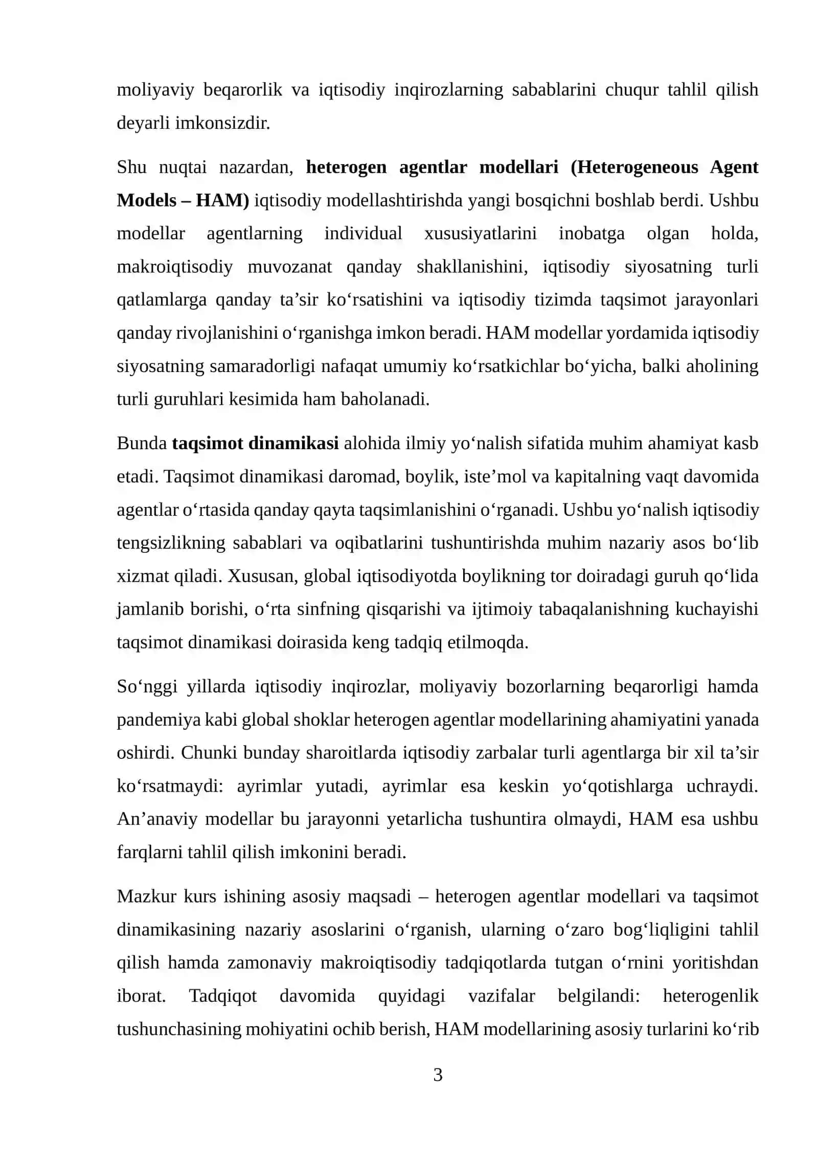HETEROGEN AGENTLAR MODELLARI (HAM) VA TAQSIMOT DINAMIKASI 3