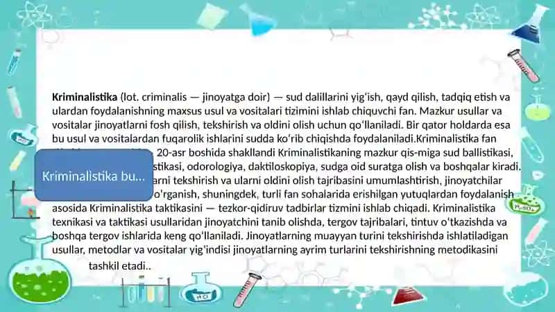 Kriminalistikada kimyoning o’rni 3