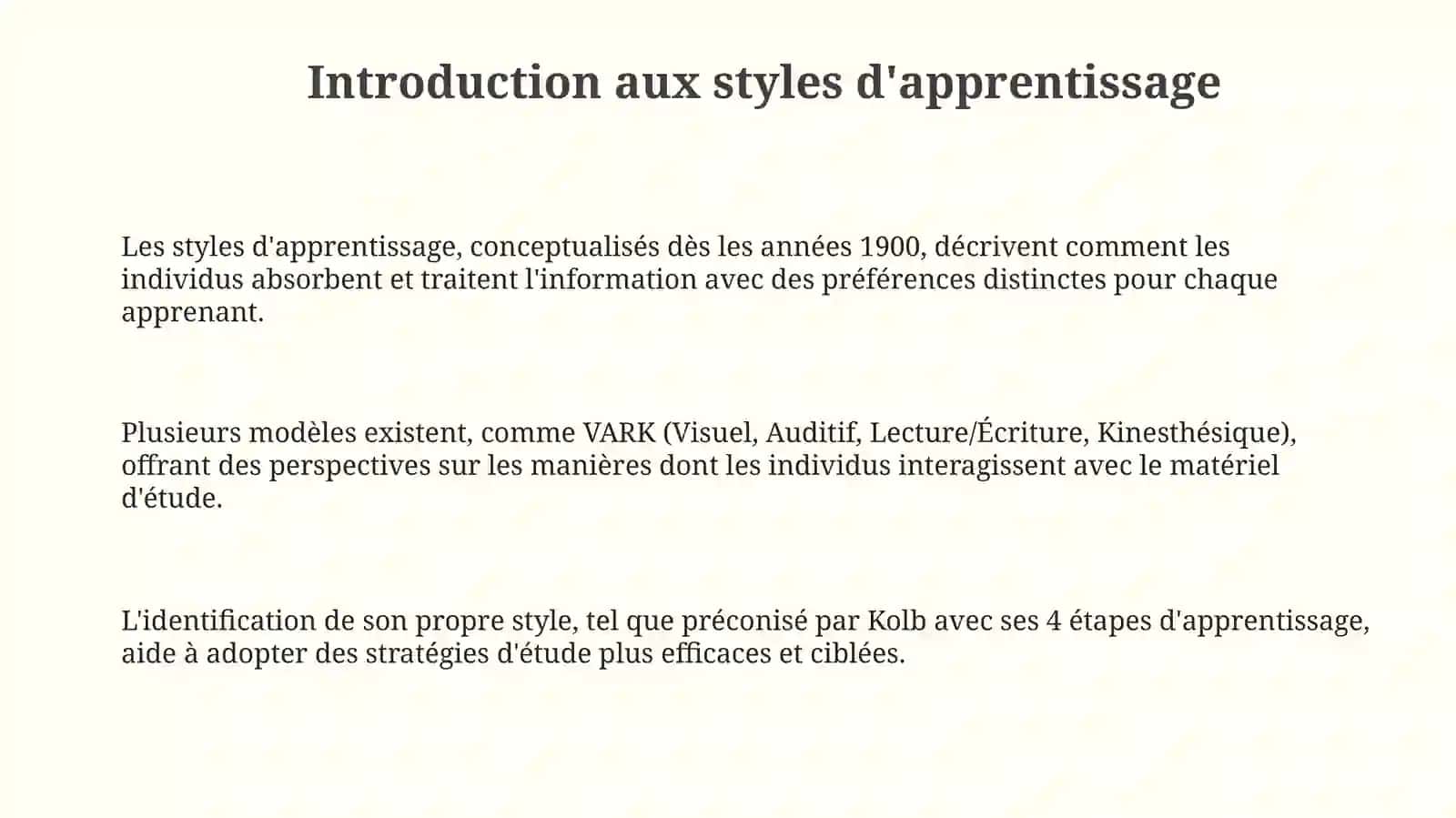 Analyse de ses propres styles d'apprentissage 3
