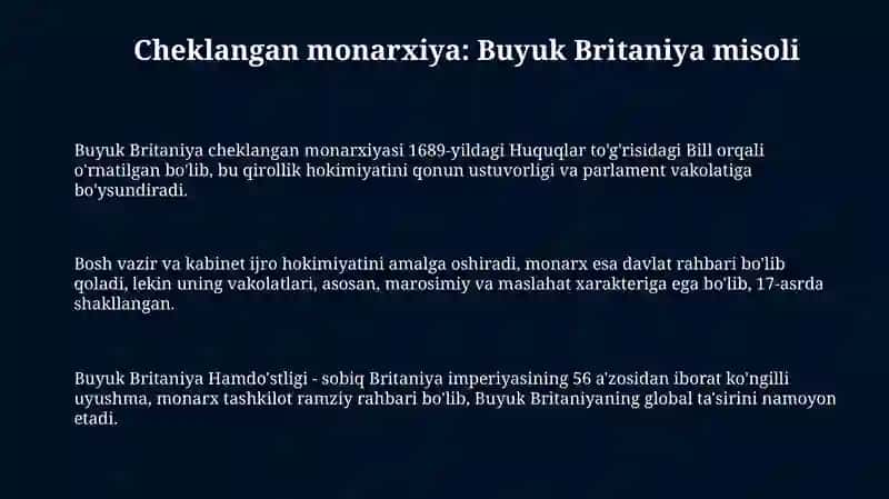 Cheklangan monarxiya: Buyuk Britaniya misolida 3