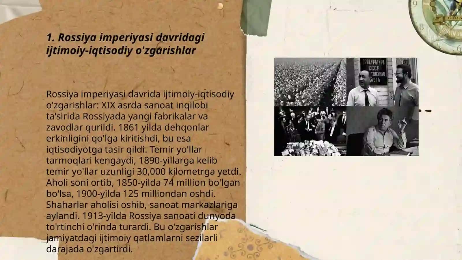 Rossiya imperiyasi va sovet hukmronligi davrida o‘lkadagi ijtimoiy-iqtisodiy, siyosiy va ma'naviy jarayonlar 3