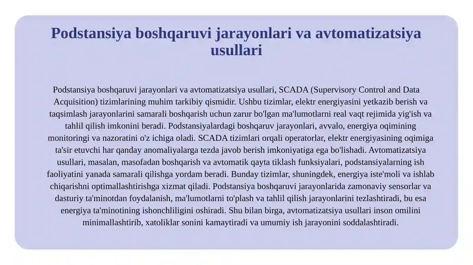 SCADA sistemasida podstansiyaning boshqaruvini tad 3